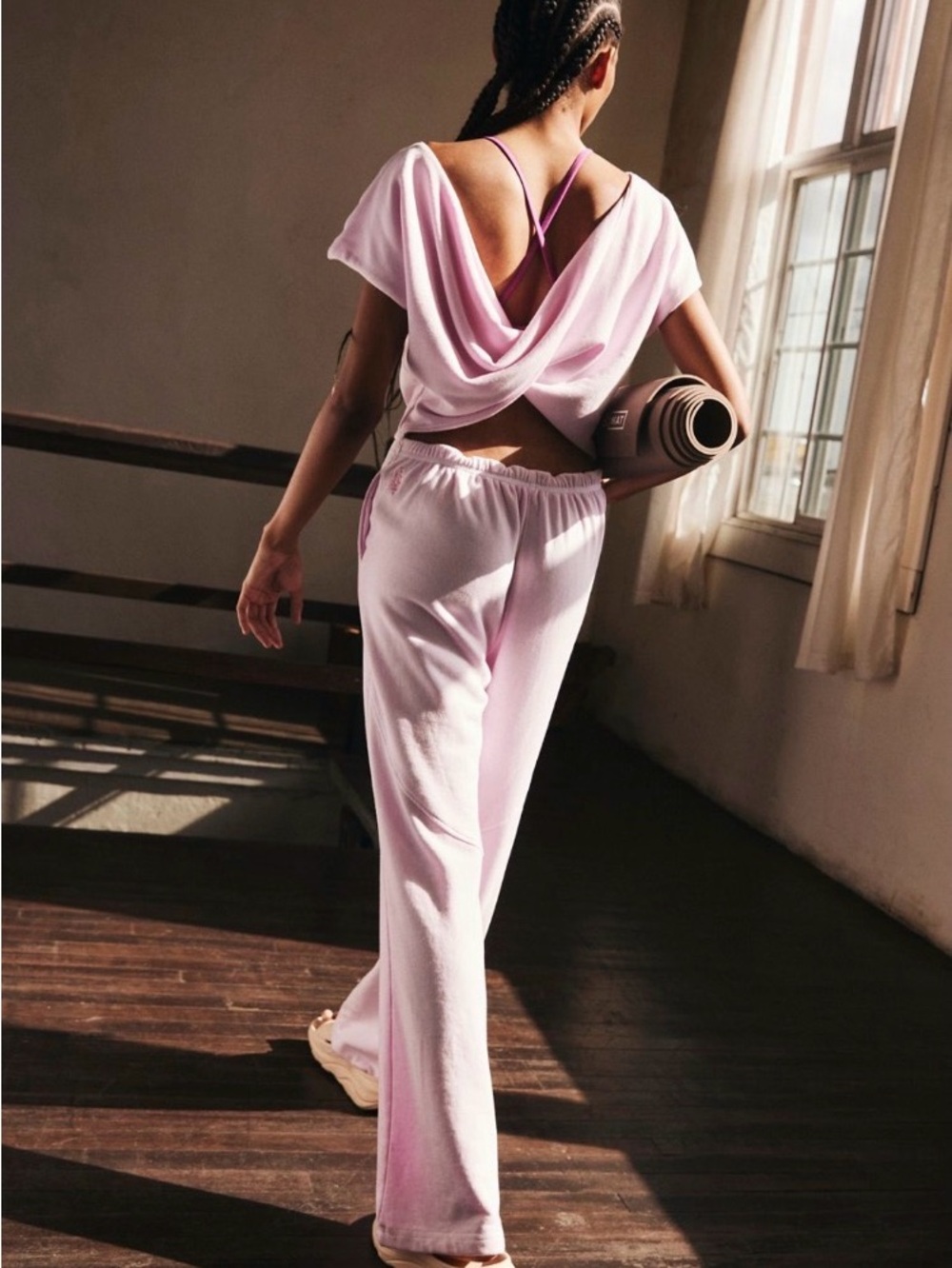 FP MOVEMENT Light Pink Draped open back sweatpant jumpsuit